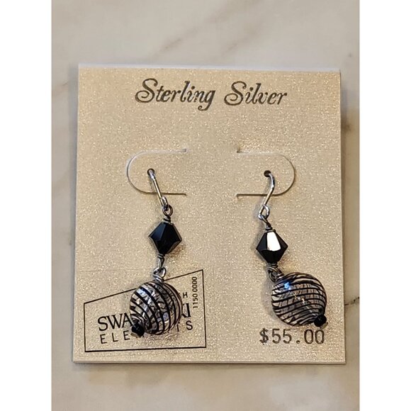 Sterling Silver Black & White Beaded Drop Earrings With Swarovski Elements - Picture 1 of 5